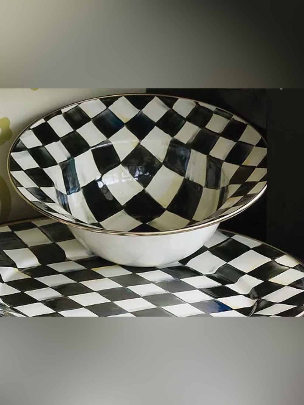 MacKenzie-Childs Black and White Courtly Check Serving Bowl - Picture 3 of 8